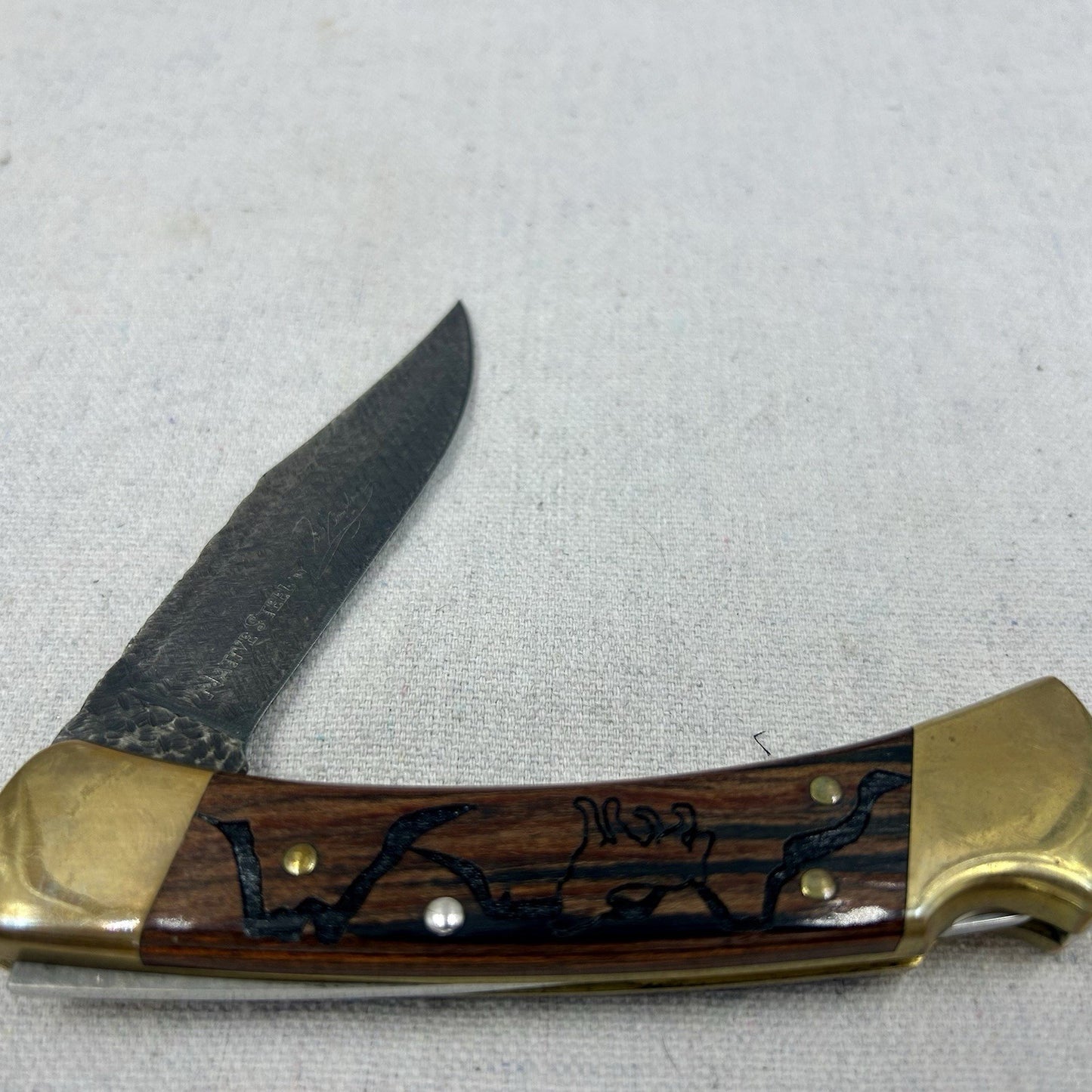 2008 Buck 110 USA David Yellowhorse “Wolf Valley” Native Steel Knife W/ Pouch