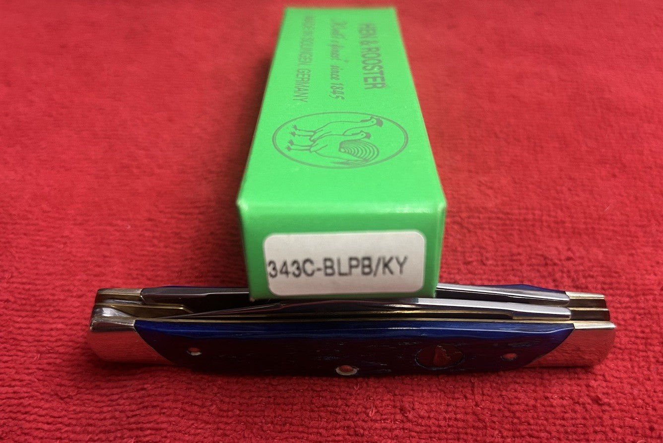 Hen & Rooster Large Stockman Knife, Soligen Germany, KENTUCKY THOROUGHBRED Blue