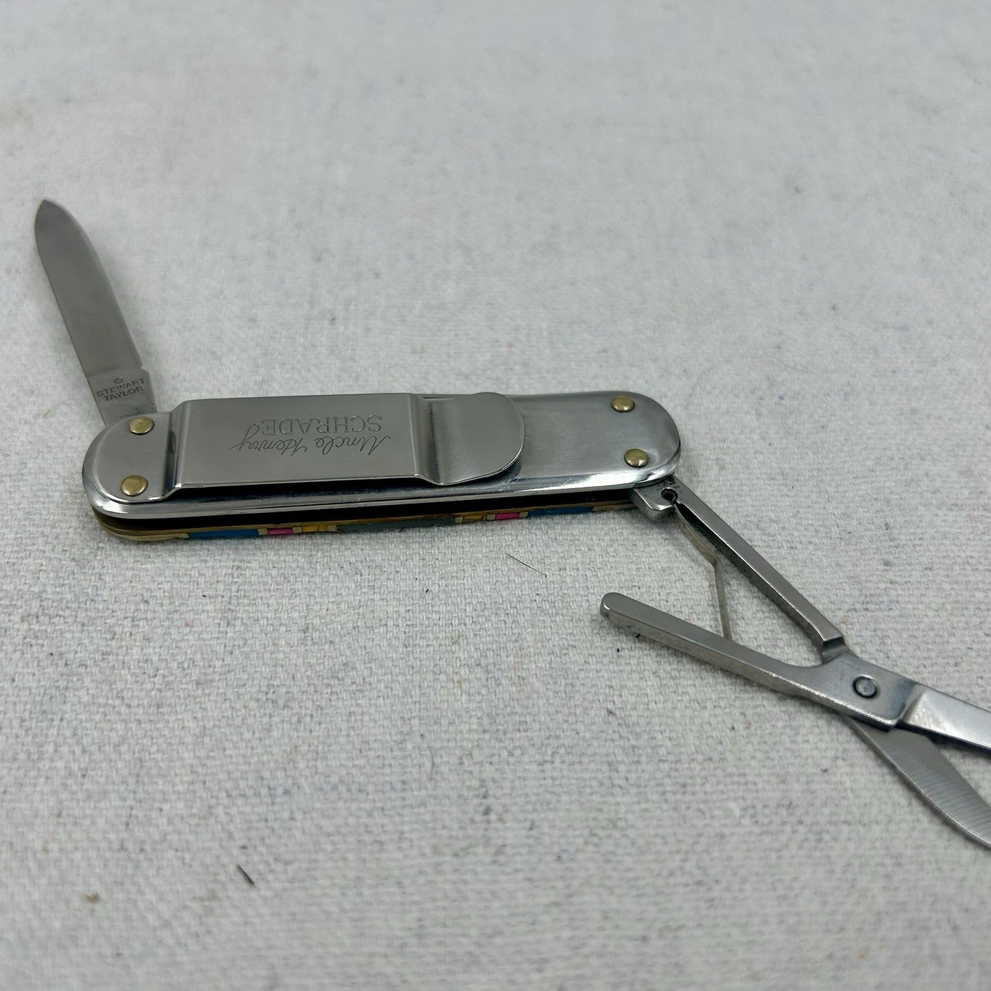SCHRADE CLASSIC UNCLE HENRY TURQUOISE PEARL LOBSTER MONEY CLIP KNIFE W/SCISSORS