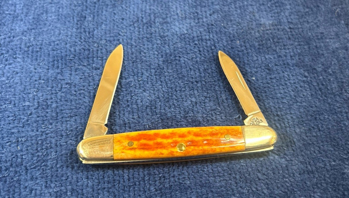 2007 CASE Pocket Worn Eisenhower Knife - Harvest Orange Bone Handles 07407