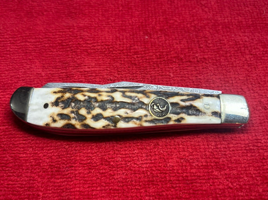 Hen And Rooster Trapper Knife - Damascus Blades - Beautiful Stag!!