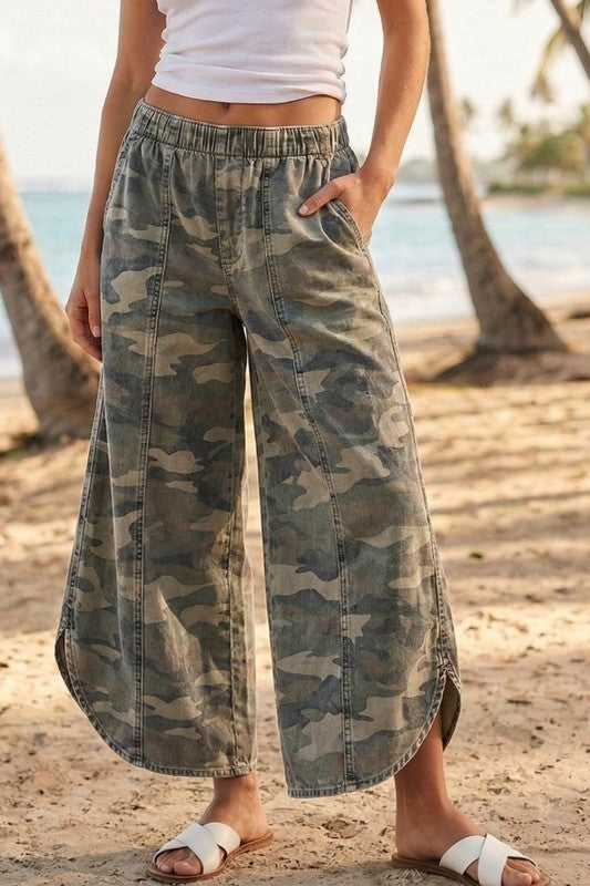 Camo Curved Hem Utility Pants