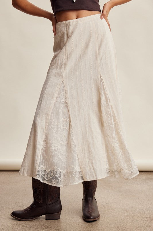 Keepsake Lace Panel Midi Skirt | Ivory
