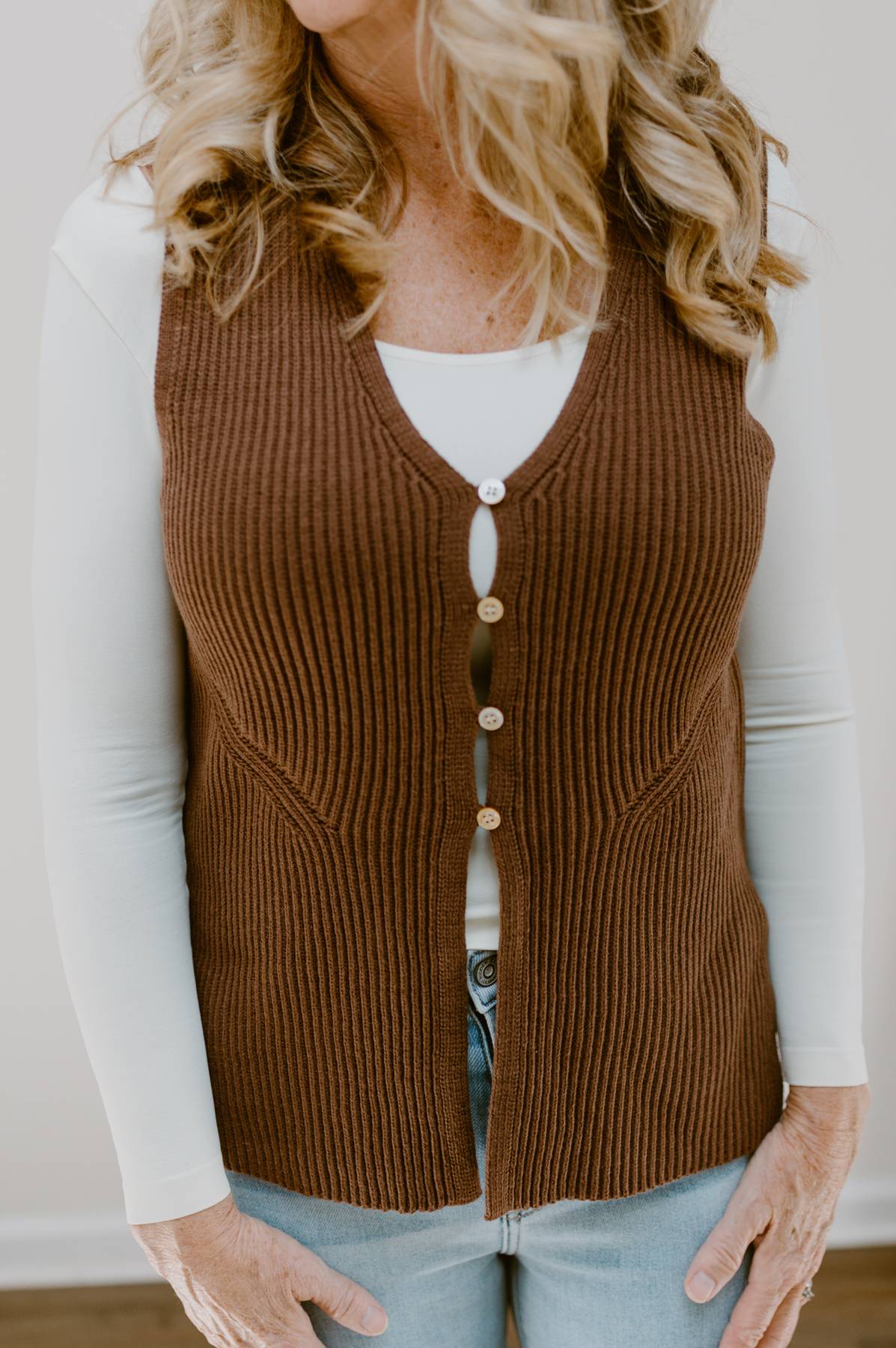 The Fall Edit Button Front Sweater Vest | Brown