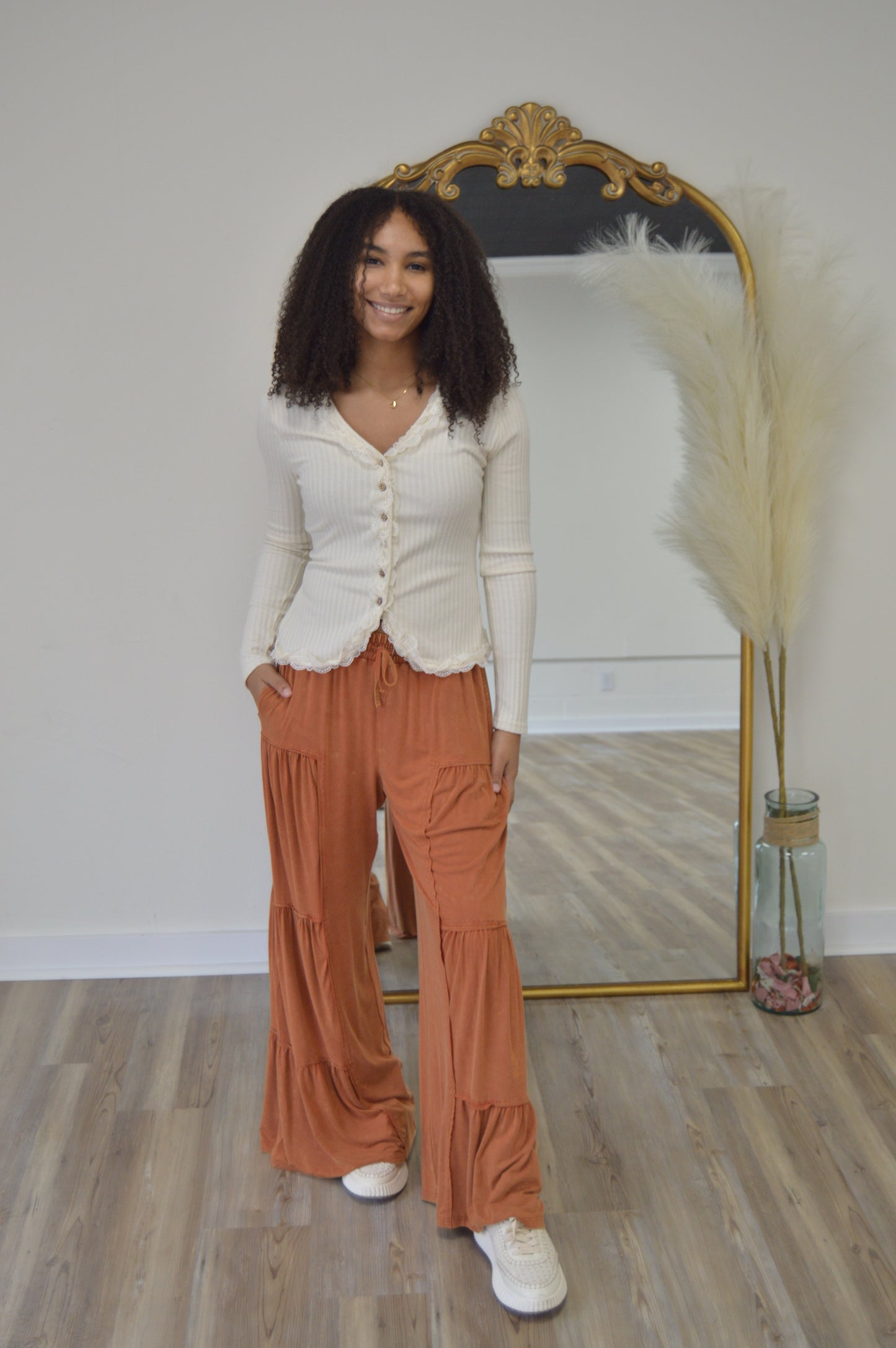 The Lila Lace Trim Knit Top | Cream