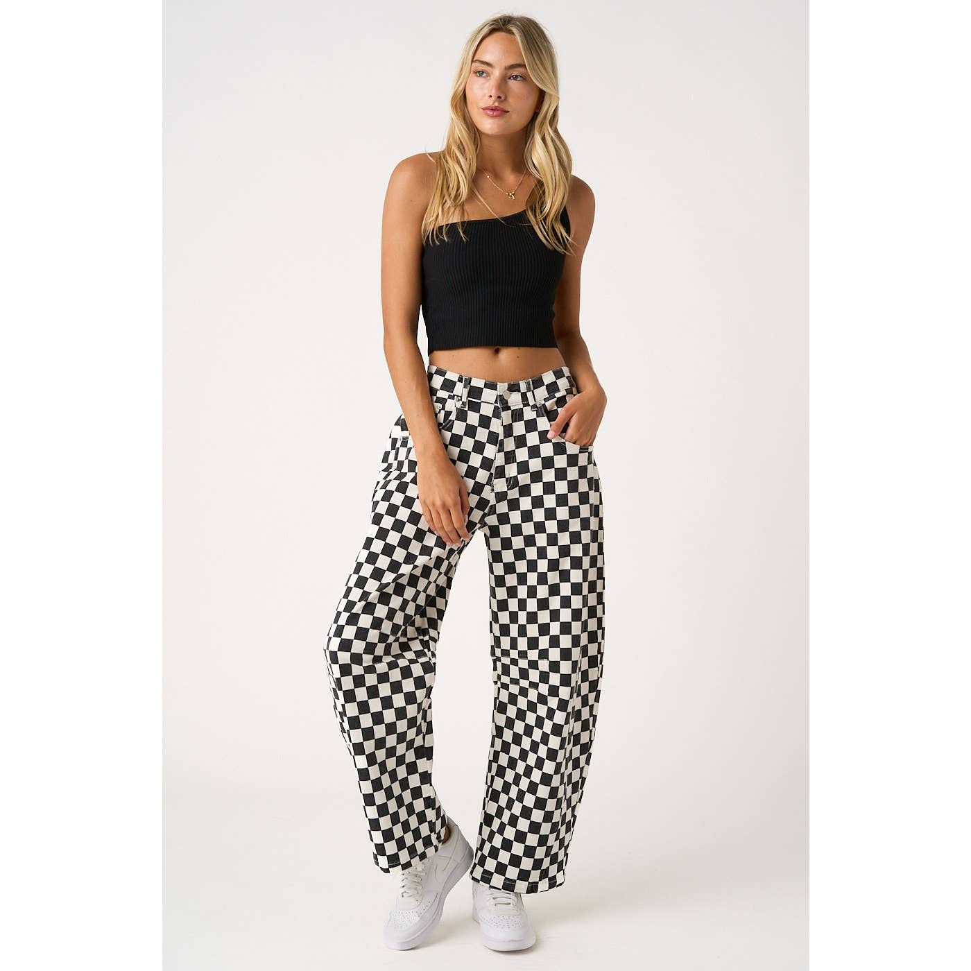 The Checkerboard Edit Barrel Jeans