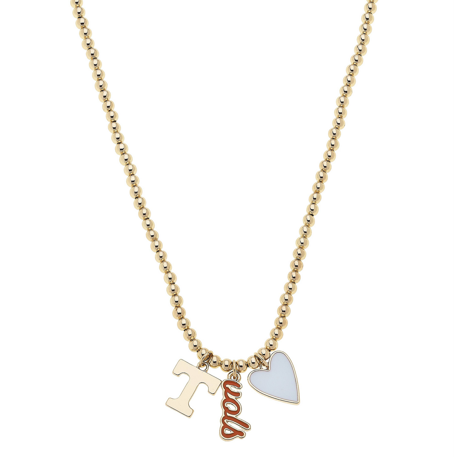Tennessee Vols Ball Bead Charm Necklace in Shiny Gold