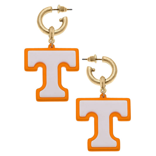 Tennessee Volunteers Resin Logo Drop Hoop Earrings in Orange