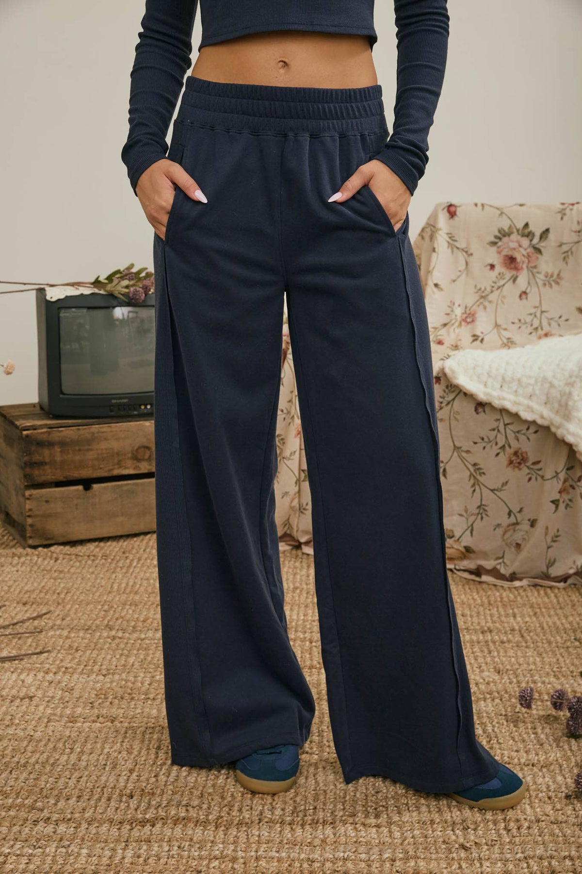 Easy Street Wide Leg Knit Pants | Navy