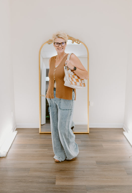 The Fall Edit Button Front Sweater Vest | Deep Camel