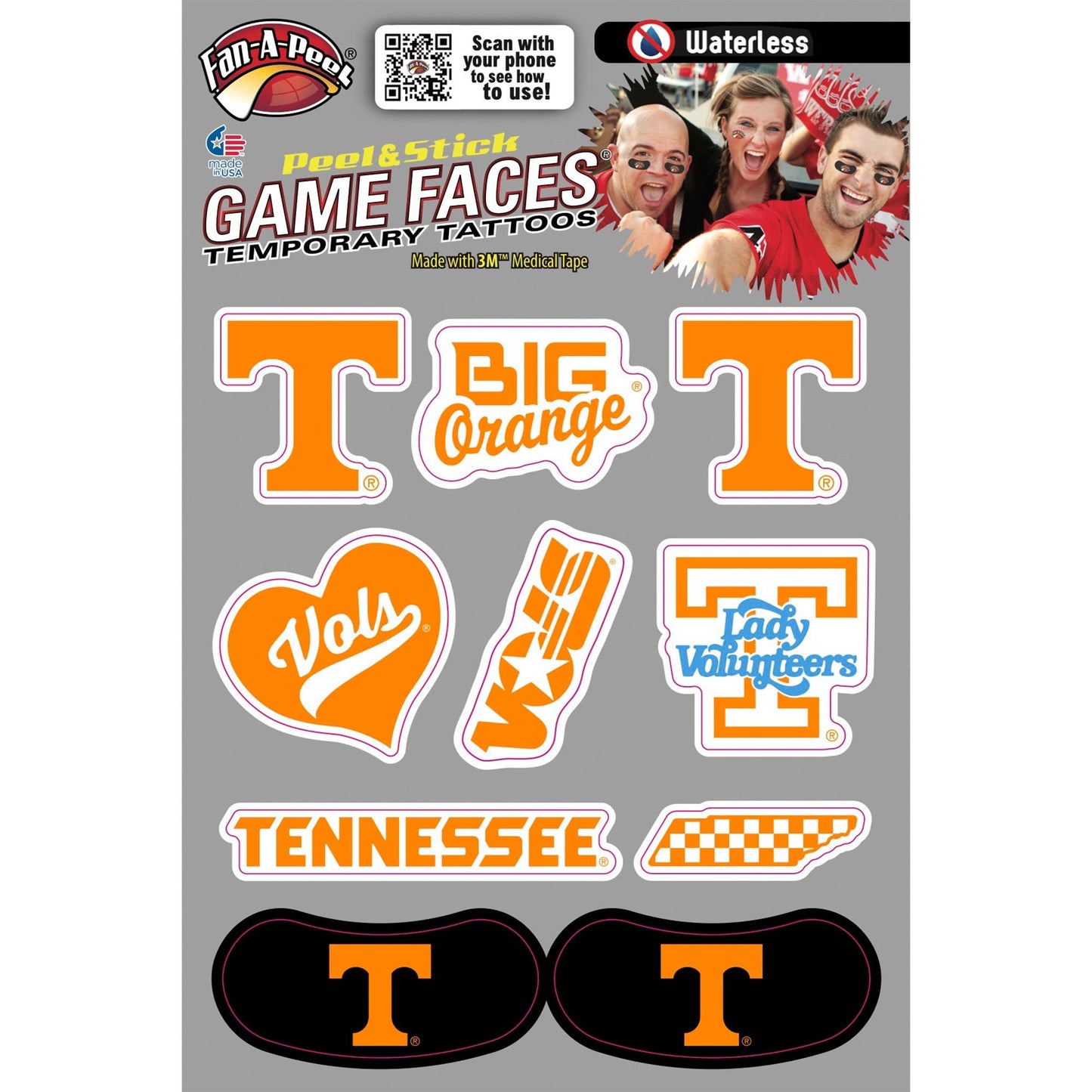 Tennessee Game Faces® Temporary Tattoos