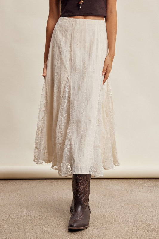 Keepsake Lace Panel Midi Skirt | Ivory