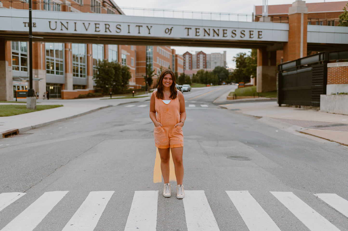 The Squeeze the Day Denim Romper | Orange