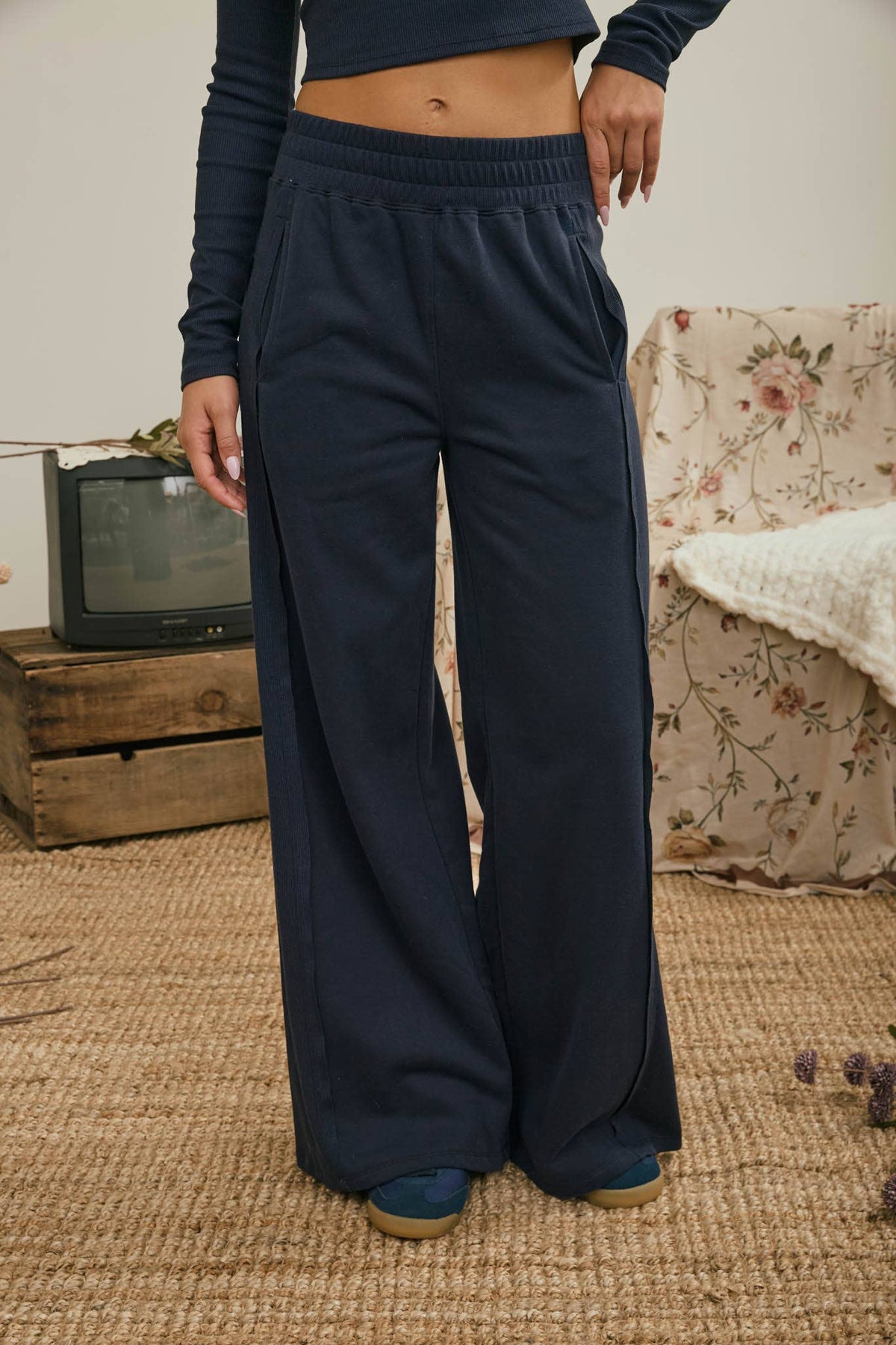 Easy Street Wide Leg Knit Pants | Navy