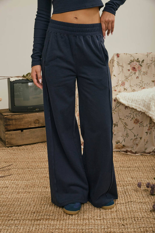 Easy Street Wide Leg Knit Pants | Navy