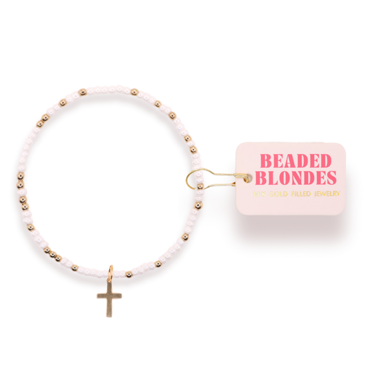 Cross Charm Bracelet | Czech Glass/Gold
