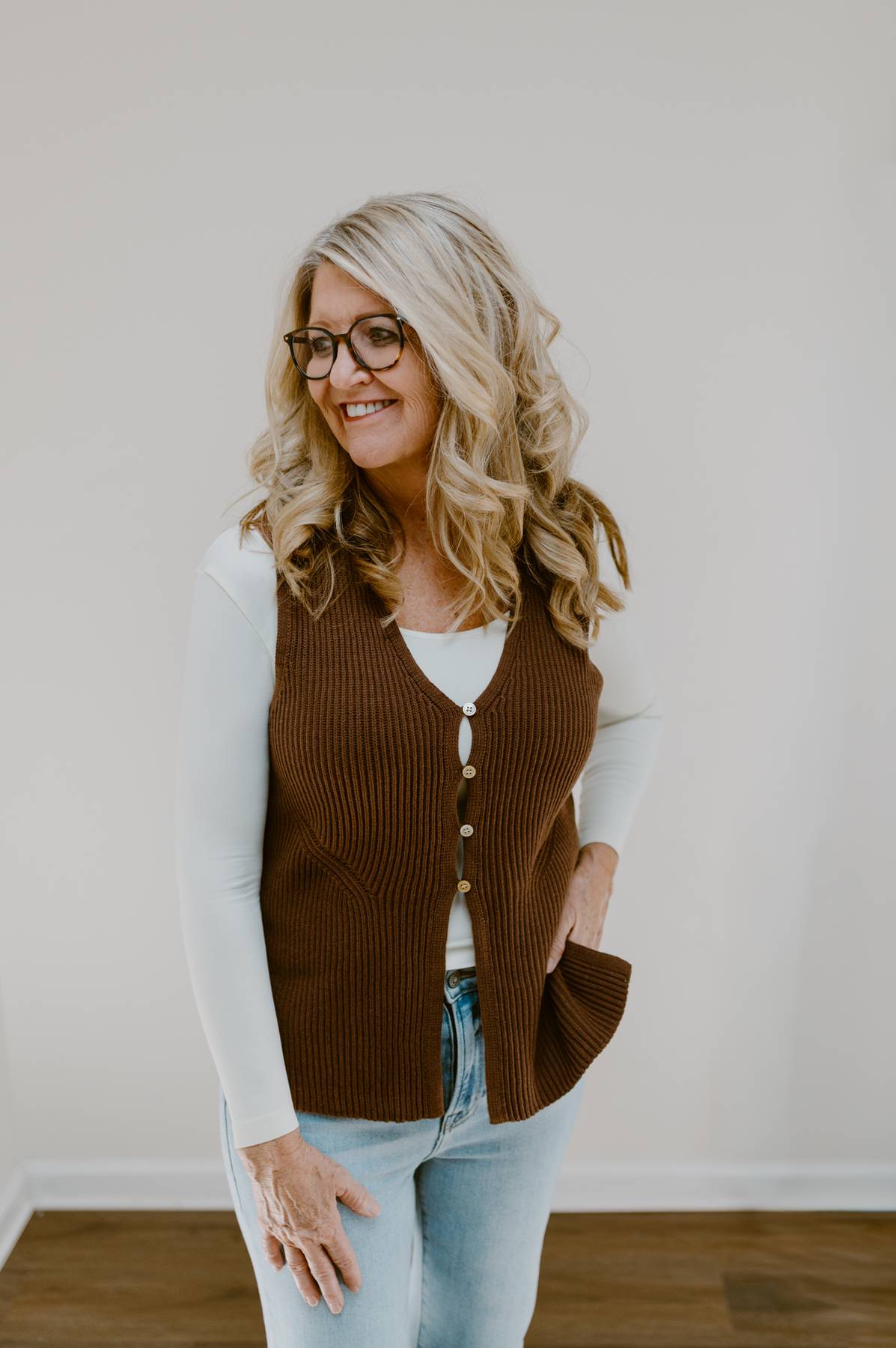 The Fall Edit Button Front Sweater Vest | Brown