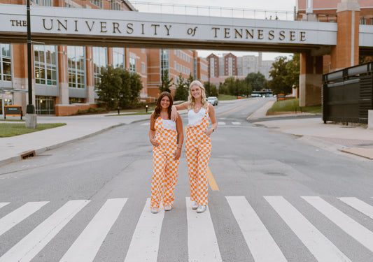 Orange & White Checkered Game Day Bibs | Adult