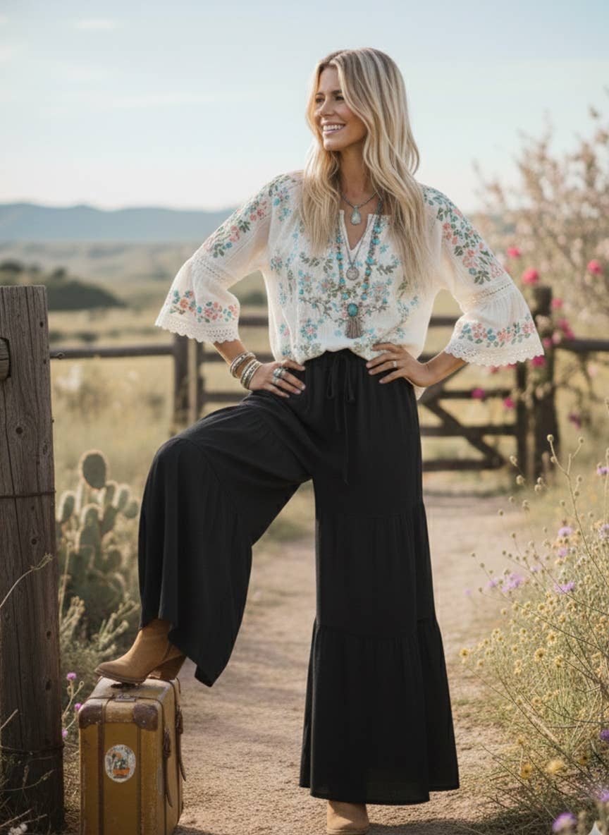 The Free Spirit Tiered Palazzo Pants | Natural