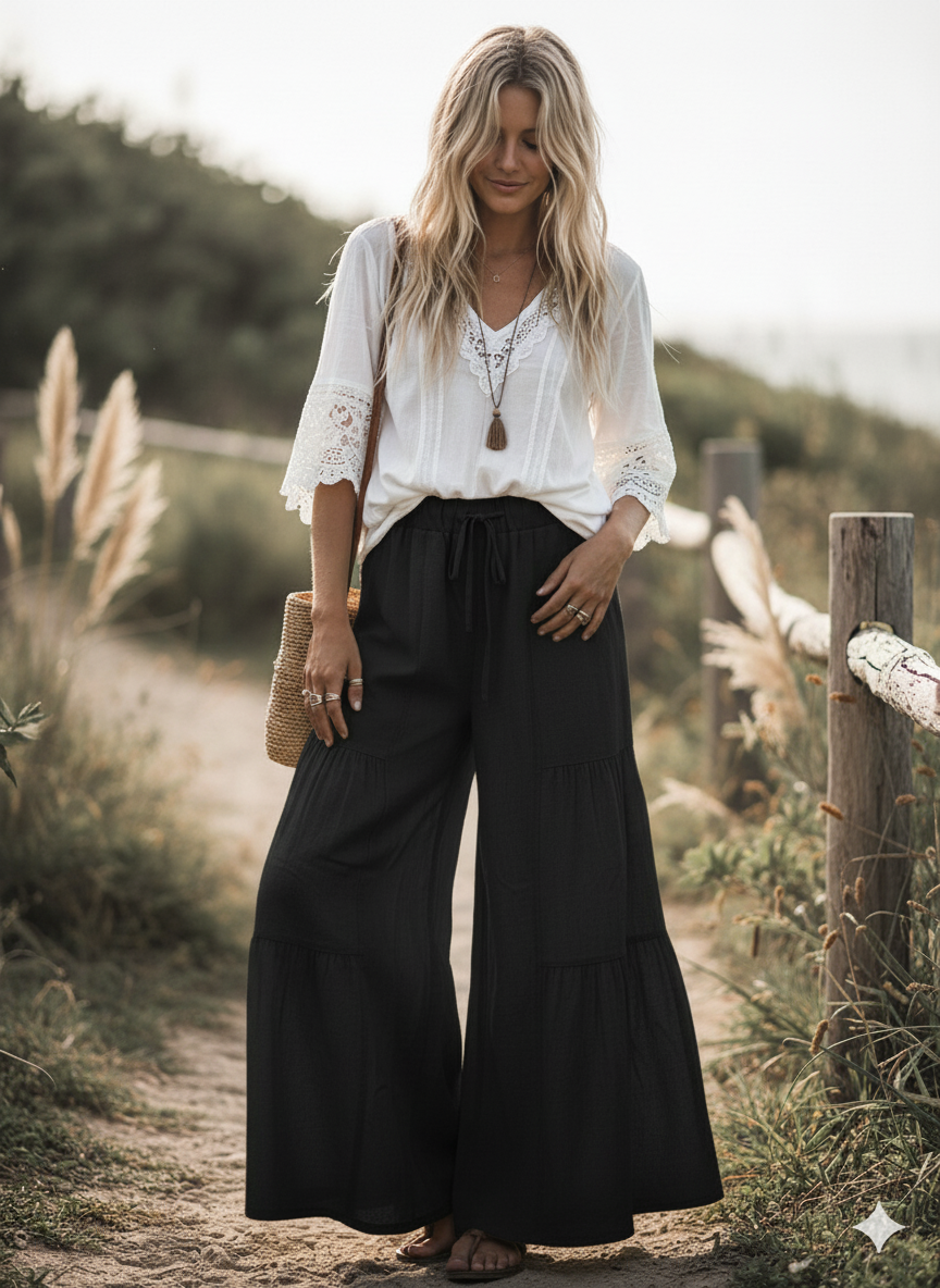 The Free Spirit Tiered Palazzo Pants | Black