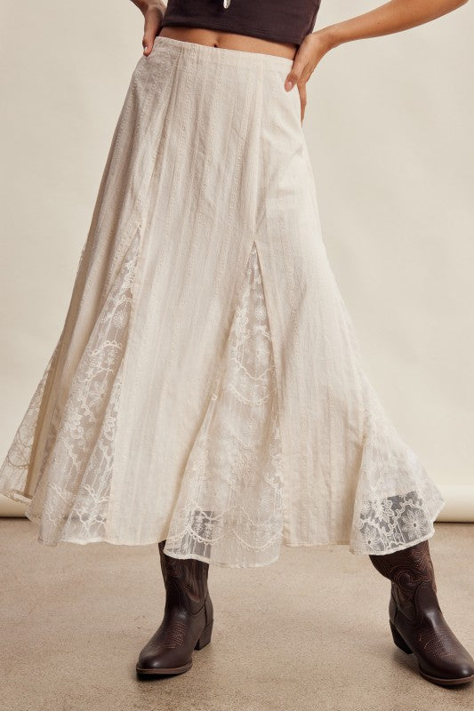 Keepsake Lace Panel Midi Skirt | Ivory