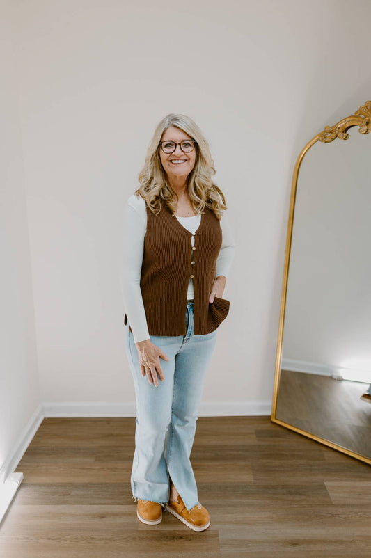 The Fall Edit Button Front Sweater Vest | Brown