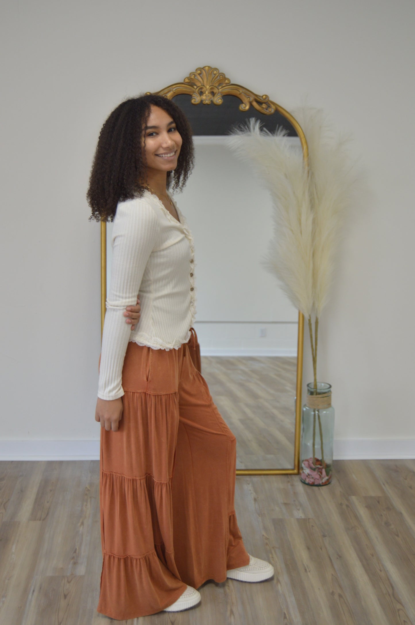 The Lila Lace Trim Knit Top | Cream