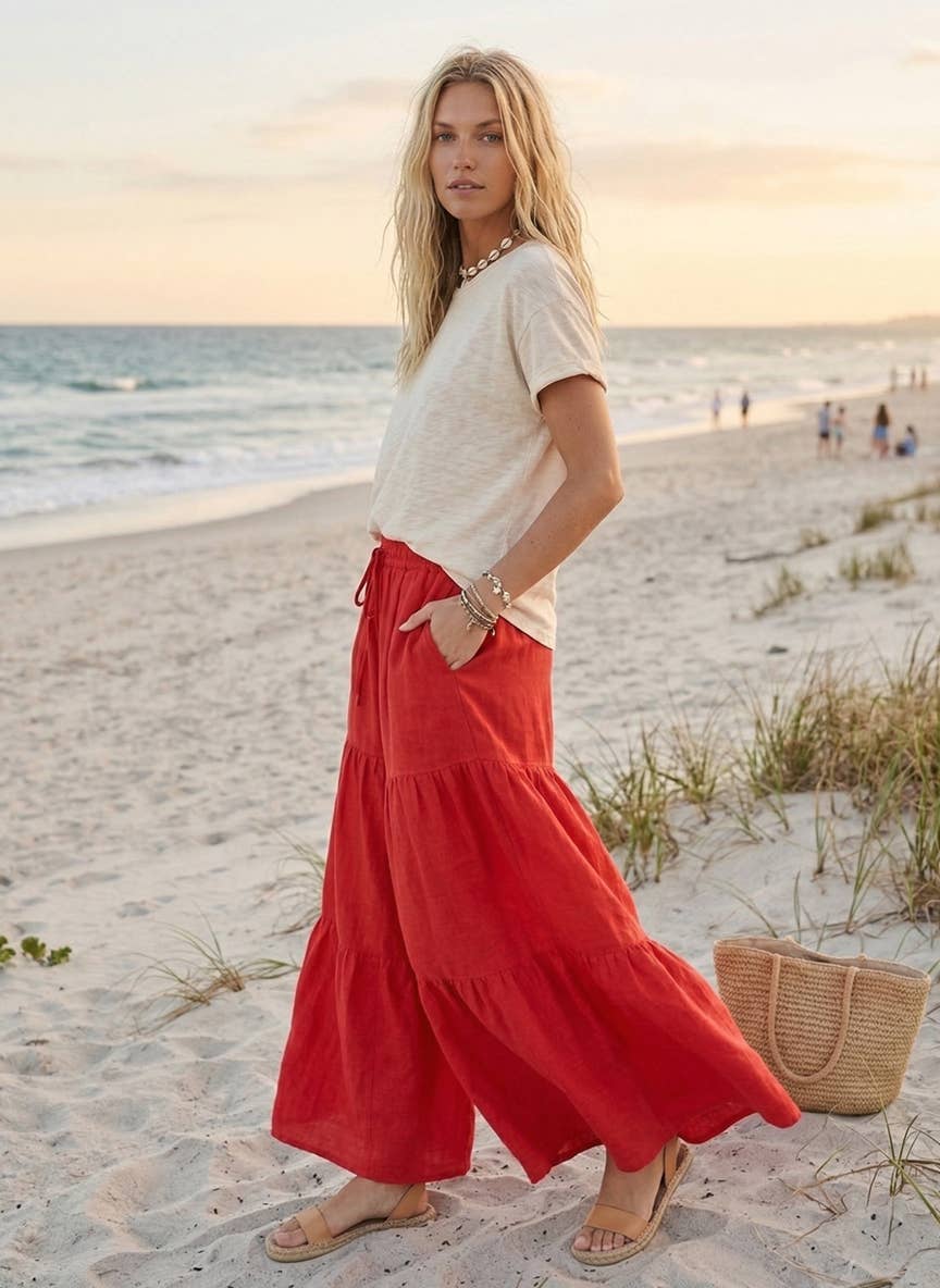 The Free Spirit Tiered Palazzo Pants | Natural