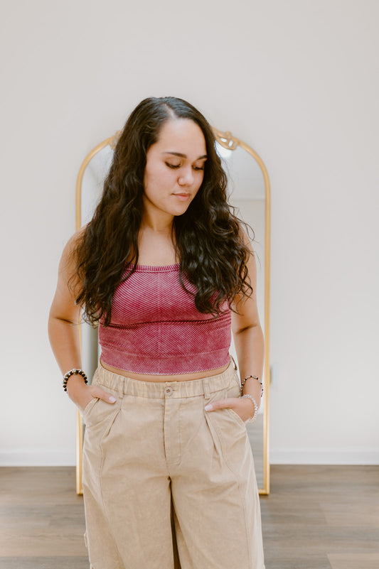 The Sculpt & Seam Stone Washed Ribbed Bra Tank | Cabernet