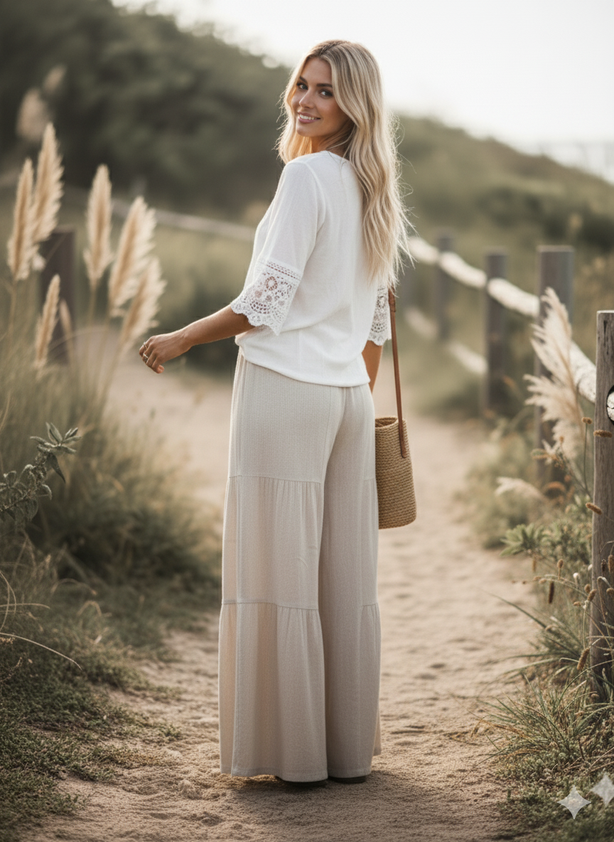The Free Spirit Tiered Palazzo Pants | Natural