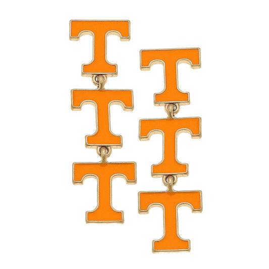 Tennessee Volunteers Triple Drop Enamel Earrings in Orange