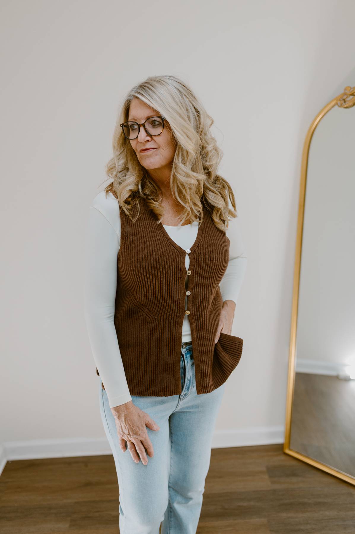 The Fall Edit Button Front Sweater Vest | Brown