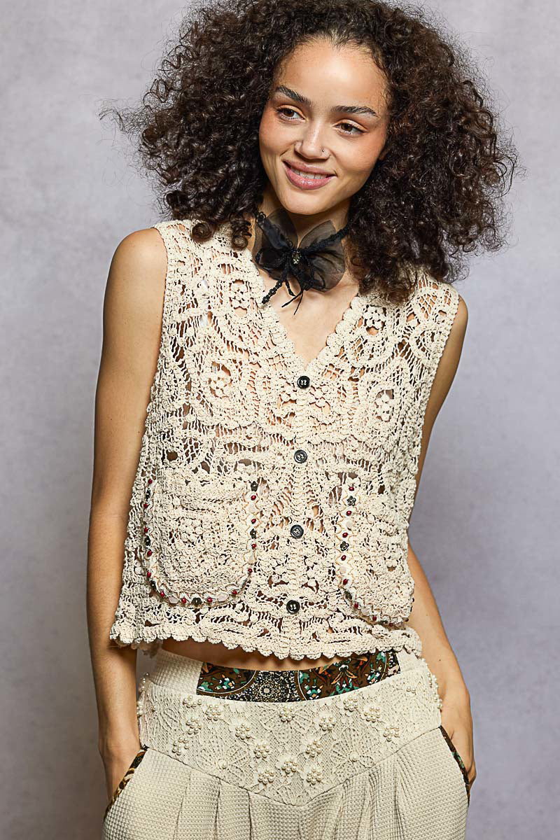 Veda Crochet Pocket Tank | Natural