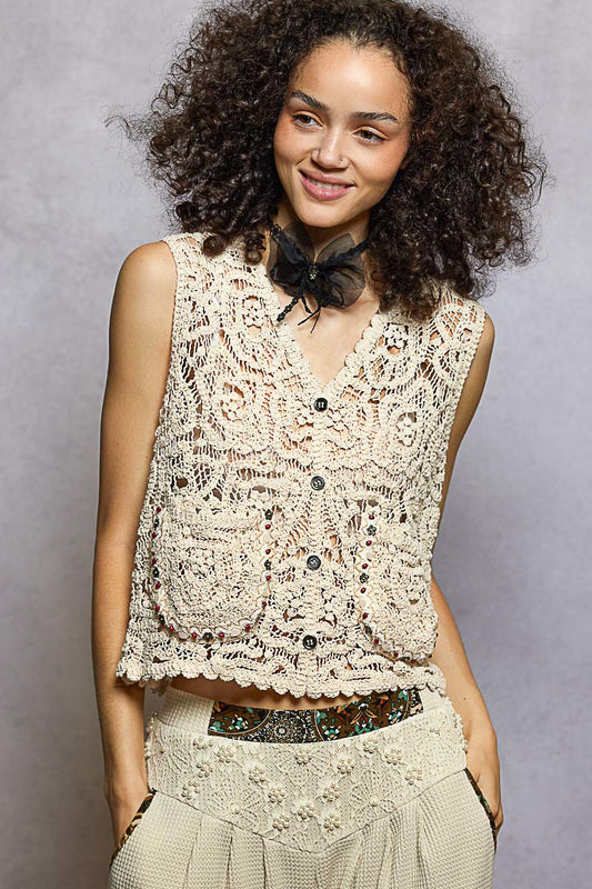 Veda Crochet Pocket Tank | Natural
