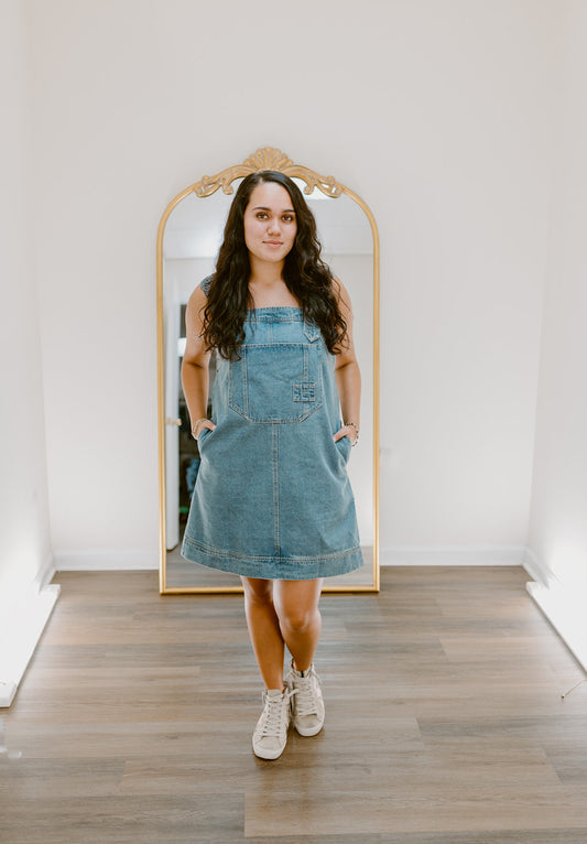 The Backroad Blues Overall Dress | Washed Denim