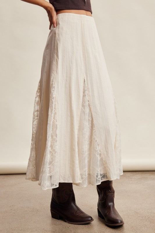 Keepsake Lace Panel Midi Skirt | Ivory