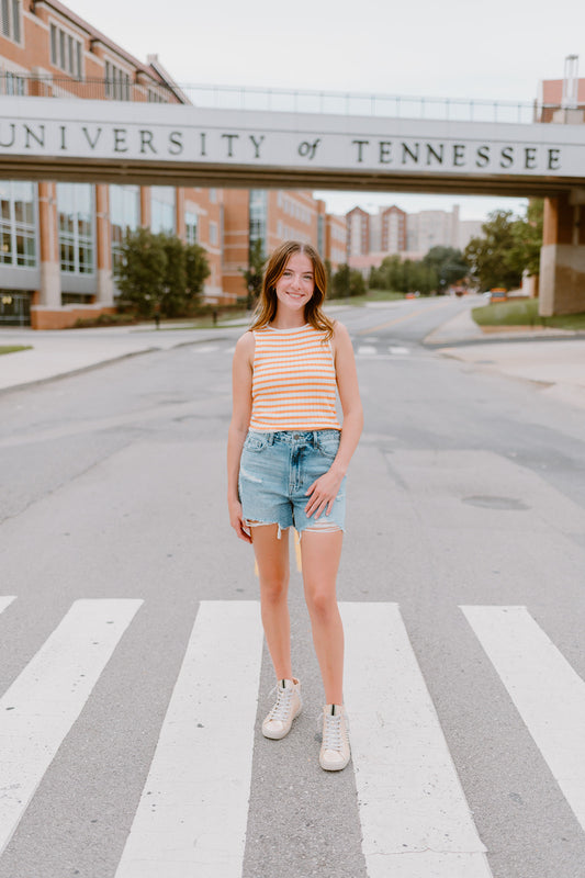 The Sunshine Stripe Sweater Tank | Orange & White