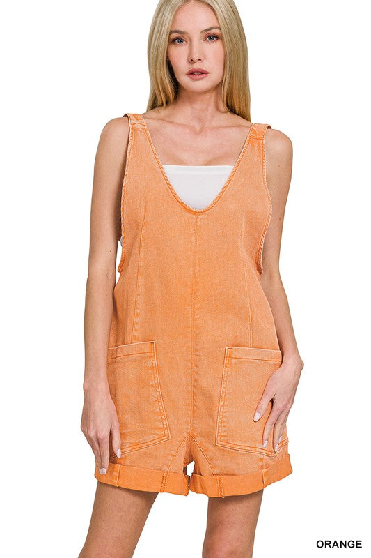 The Squeeze the Day Denim Romper | Orange
