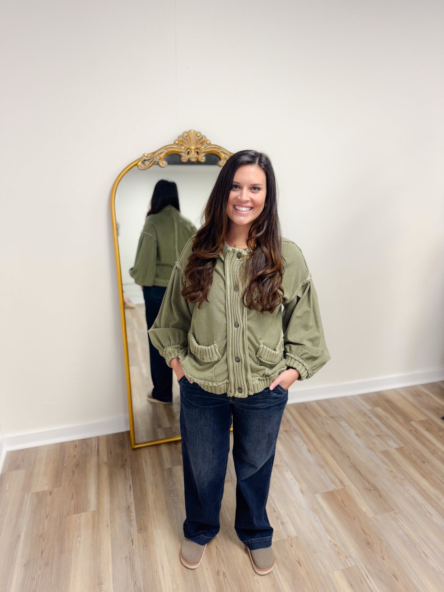 The Oaklyn Snap-Front Knit Jacket | Olive