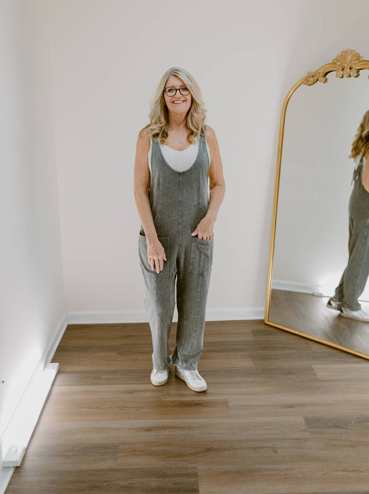 Mineral Wash Harem Jumpsuit | Charcoal