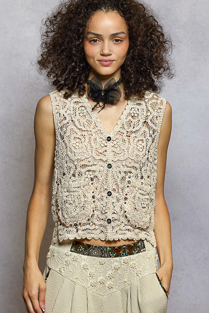 Veda Crochet Pocket Tank | Natural