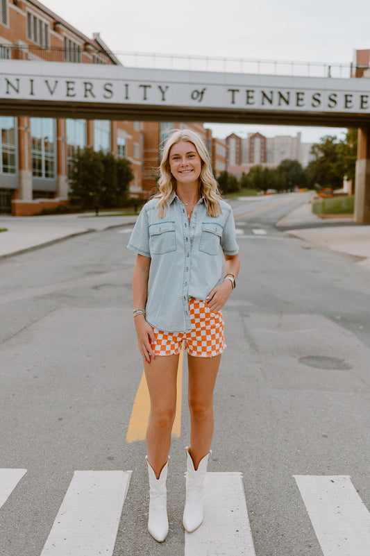 The Gameday Checker Shorts |Orange