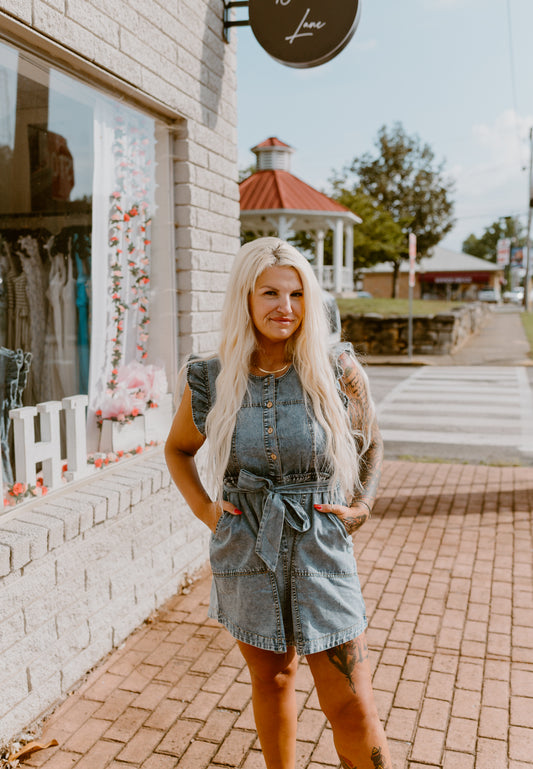 Denim Chambray Ruffle Dress