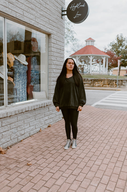 Its Showing Off Back Cross Sweatshirt- Black