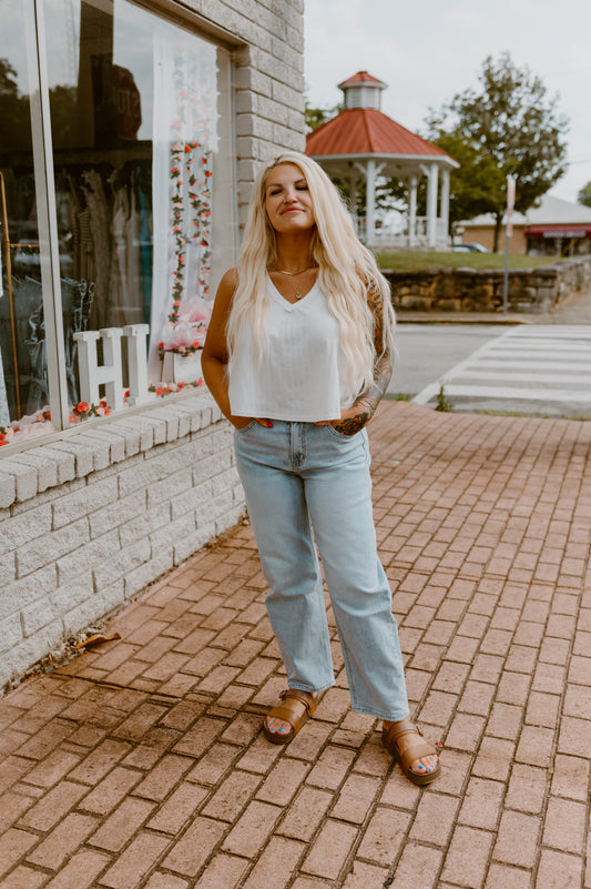 Flowy V-Neck Tank | White