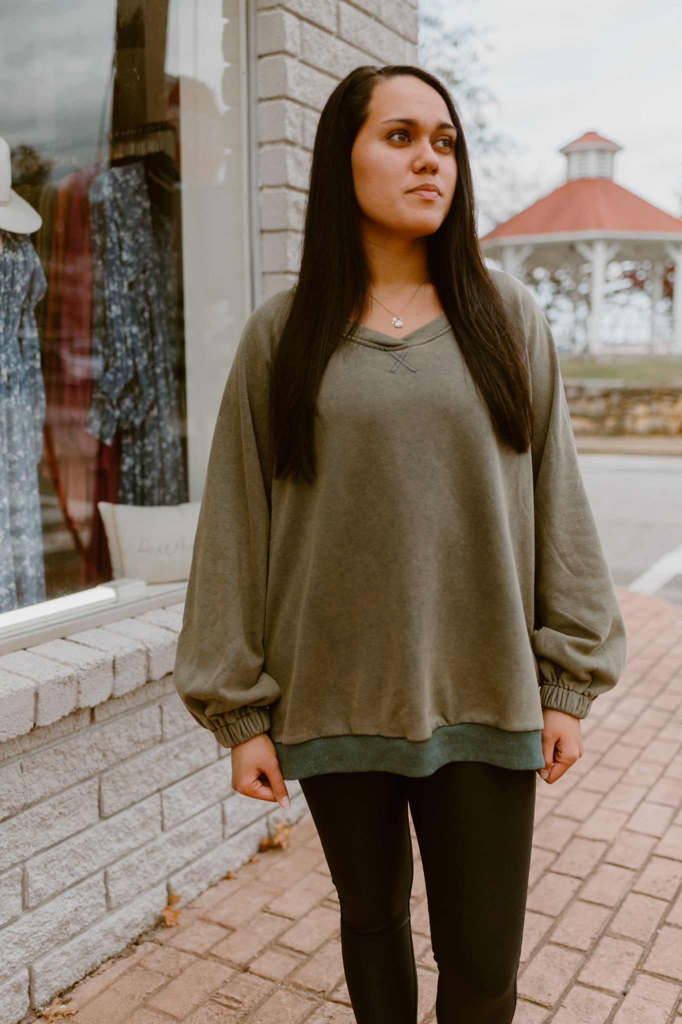 Its Showing Off Back Cross Sweatshirt- Vintage Moss