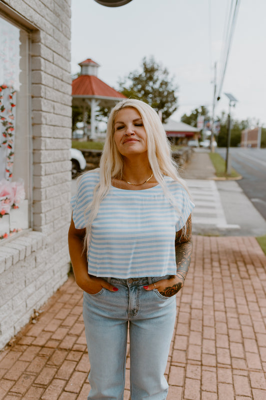 Sky Blue Striped Crop