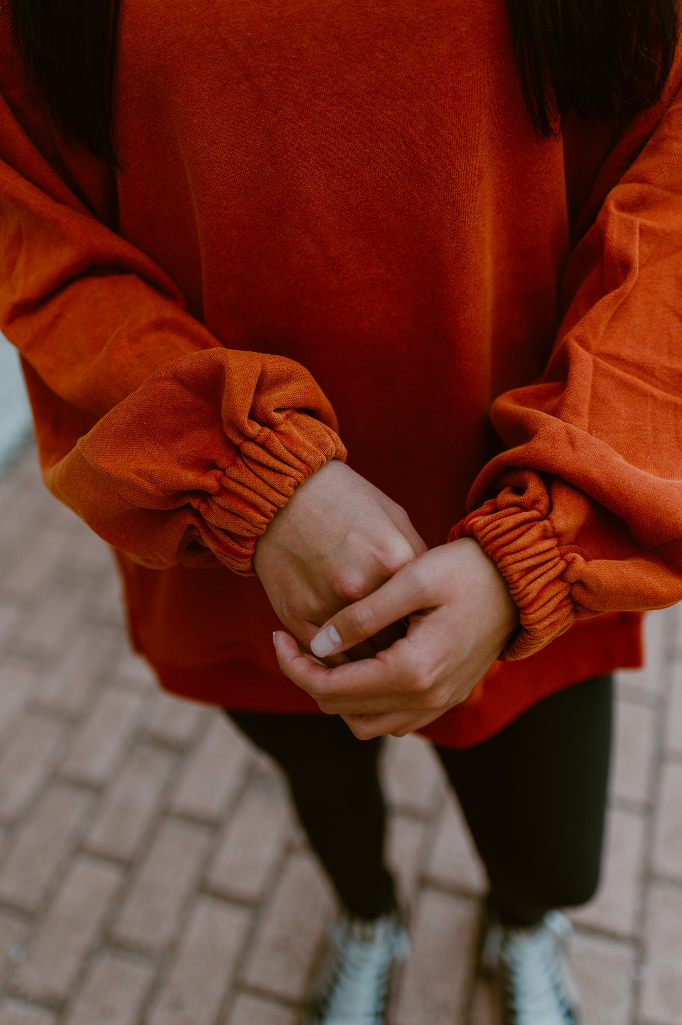 Its Showing Off Back Cross Sweatshirt- Rust Charcoal