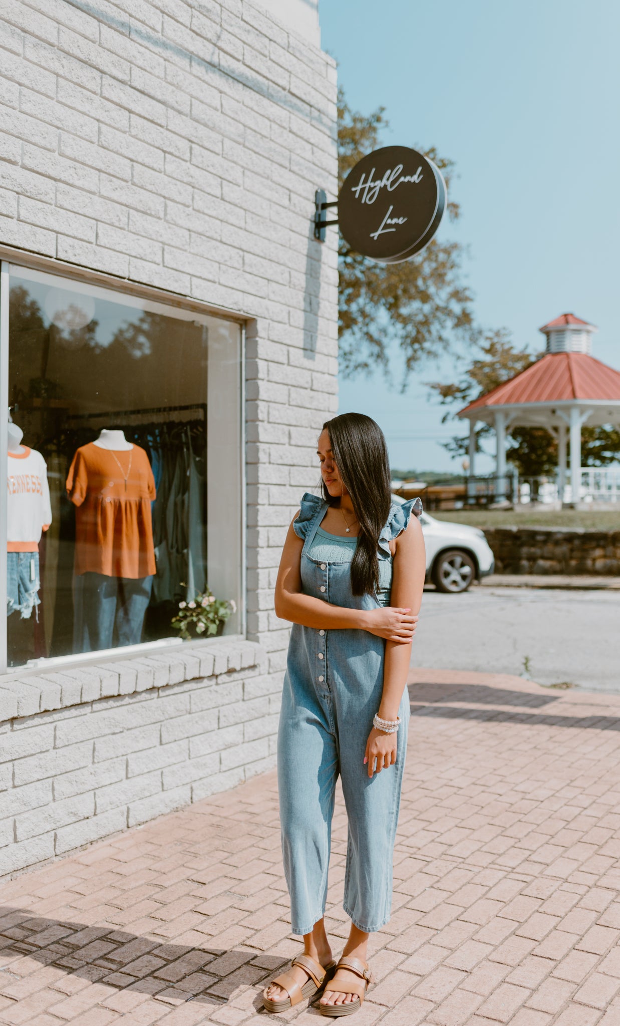 Ruffle Strapped Denim Jumper