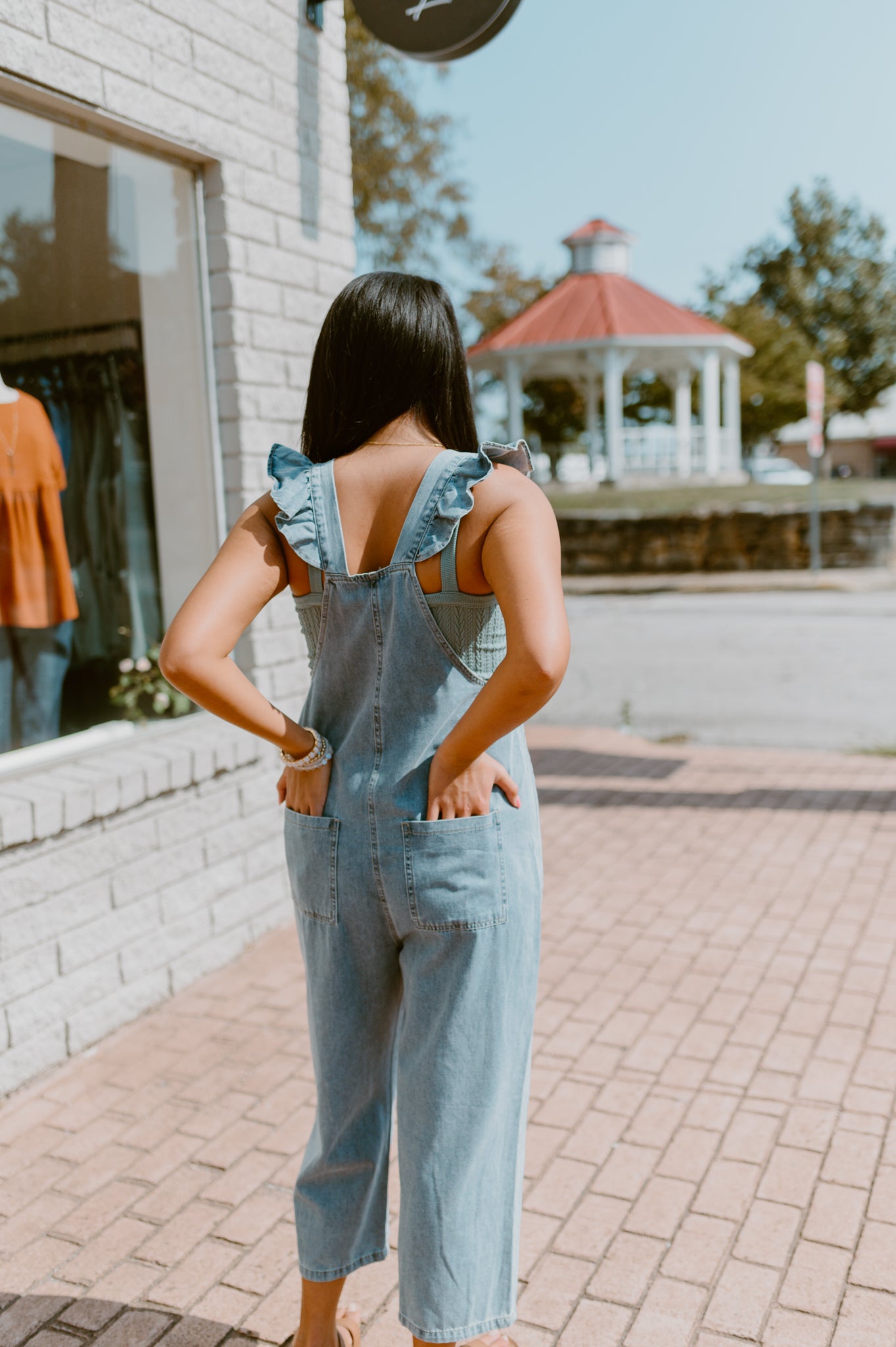 Ruffle Strapped Denim Jumper